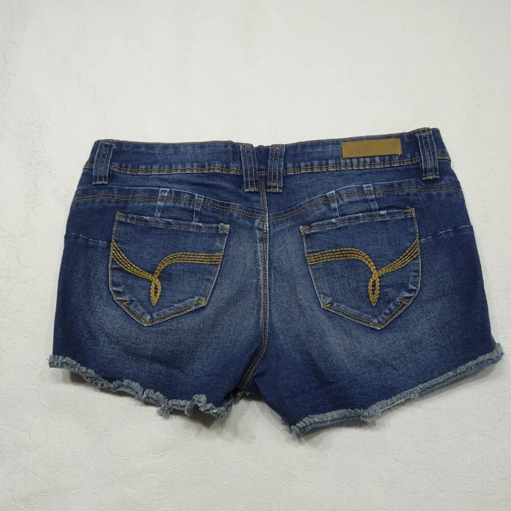 YMI Wannabettabutt Jean Shorts Size 9 Distressed Cotton Stretch Raw Hem Grunge - Picture 4 of 7